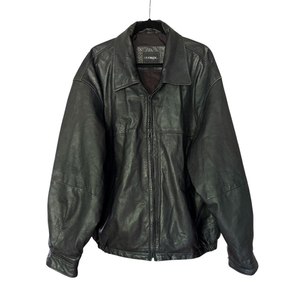 Outbrook Vintage Black Leather Bomber Zip Front Jacket 2X